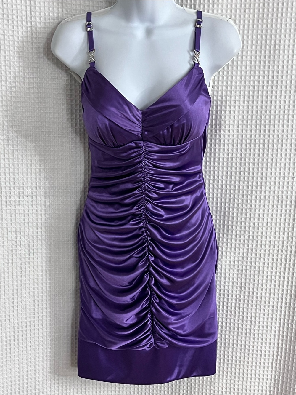 City Triangles Purple Satin Ruched Mini Dress with Adjustable Straps size M